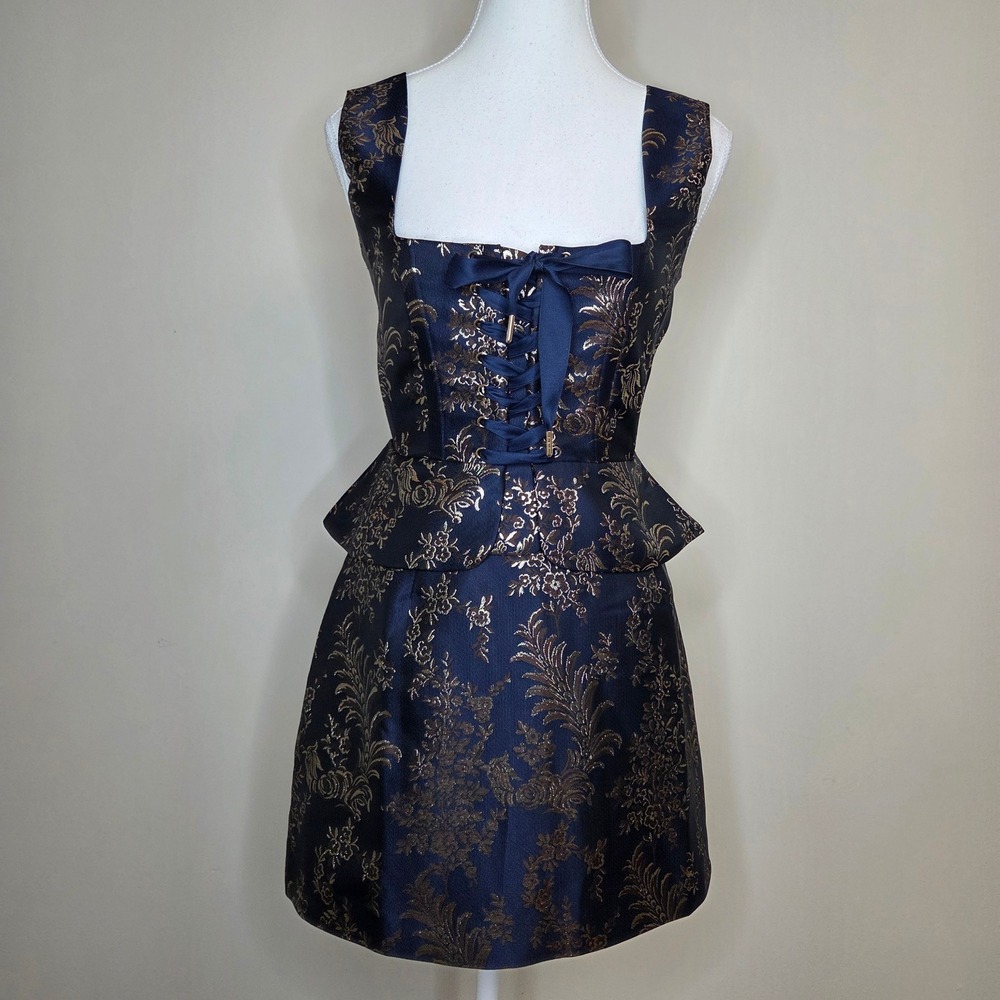 Hill House Home Birdie Top and Skirt Set Bird Brocade Navy XS  Coquette